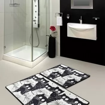 Set covoras de baie (2 bucati), Chilai, White Cats , Catifea, Multicolor imagine