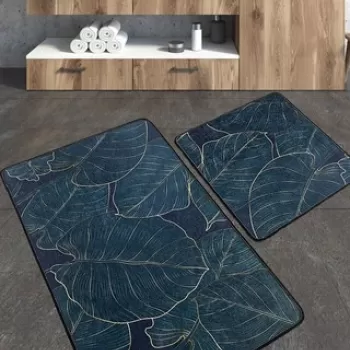 Set covoras de baie (2 bucati), Chilai, Zeleno, Poliester, Multicolor imagine