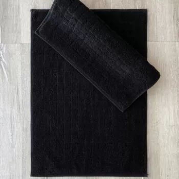 Set covoras de baie (2 bucati), Cotton Box, Kare, Bumbac, Negru imagine