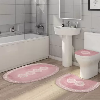 Set covoras de baie (3 bucati), Alanur Home, Queen, Poliester, Roz pudra imagine