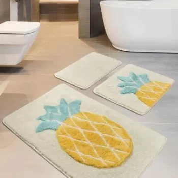Set covoras de baie (3 bucati), Chilai, Ananas, Fibre acrilice, Multicolor imagine
