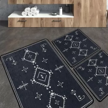 Set covoras de baie (3 bucati), Chilai, Antiguo, Poliester, Gri inchis imagine