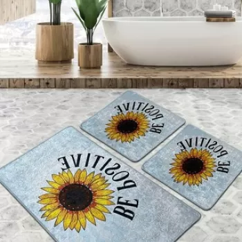 Set covoras de baie (3 bucati), Chilai, Be Positive Djt, Poliester, Multicolor imagine