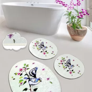 Set covoras de baie (3 bucati), Chilai, Bird Nest, Catifea, Multicolor imagine