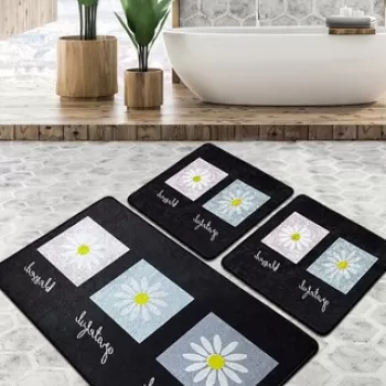 Set covoras de baie (3 bucati), Chilai, Blessed Djt, Poliester, Multicolor imagine