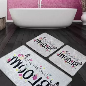 Set covoras de baie (3 bucati), Chilai, Bloom Djt, Poliester, Multicolor imagine