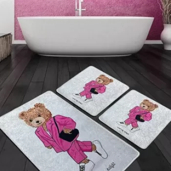 Set covoras de baie (3 bucati), Chilai, Boss Girl Djt, Poliester, Multicolor imagine