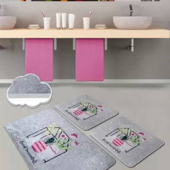 Set covoras de baie (3 bucati), Chilai, Botanical Sweets, Catifea, Multicolor imagine