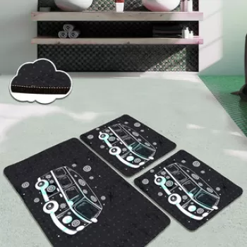 Set covoras de baie (3 bucati), Chilai, Bus, Catifea, Multicolor imagine