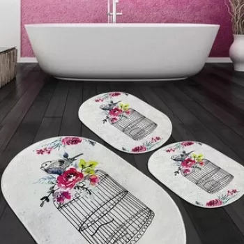 Set covoras de baie (3 bucati), Chilai, Cage Djt, Poliester, Multicolor imagine