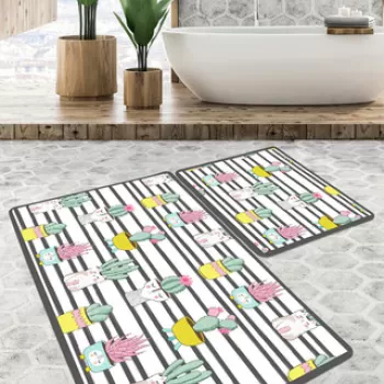 Set covoras de baie (3 bucati), Chilai, Catinus Cactus Djt , Poliester, Multicolor imagine