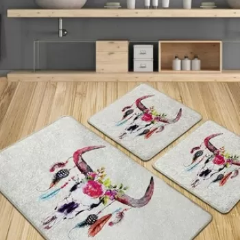 Set covoras de baie (3 bucati), Chilai, Cervo Djt, Poliester, Multicolor imagine