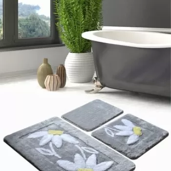 Set covoras de baie (3 bucati), Chilai, Daisy, Fibre acrilice, Multicolor imagine