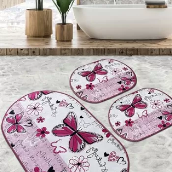 Set covoras de baie (3 bucati), Chilai, Danous Djt, Poliester, Multicolor imagine