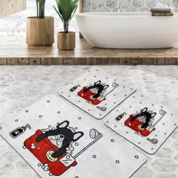 Set covoras de baie (3 bucati), Chilai, Dogs Shower Djt, Poliester, Multicolor imagine