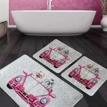 Set covoras de baie (3 bucati), Chilai, Dogs Vosvos Djt, Poliester, Multicolor imagine