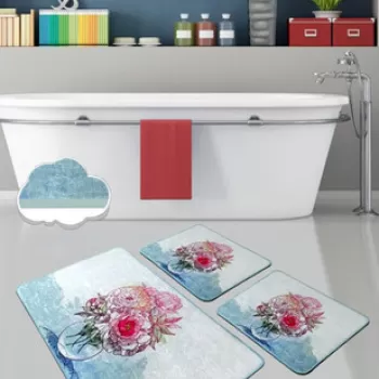 Set covoras de baie (3 bucati), Chilai, Fennel, Catifea, Multicolor imagine