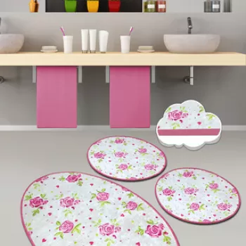 Set covoras de baie (3 bucati), Chilai, Frezya, Catifea, Multicolor imagine