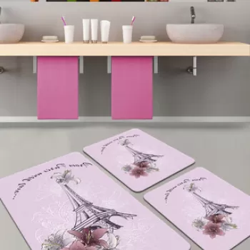 Set covoras de baie (3 bucati), Chilai, From Paris, Catifea, Multicolor imagine