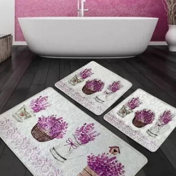 Set covoras de baie (3 bucati), Chilai, Giardino Di Lavanda Djt, Poliester, Multicolor imagine