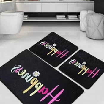 Set covoras de baie (3 bucati), Chilai, Happiness Djt, Poliester, Multicolor imagine