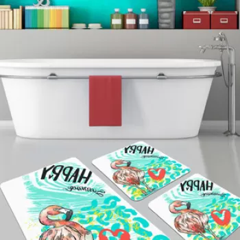 Set covoras de baie (3 bucati), Chilai, Happy Flamingo, Catifea, Multicolor imagine