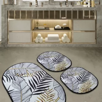 Set covoras de baie (3 bucati), Chilai, Herbal, Catifea, Multicolor imagine