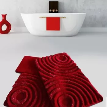 Set covoras de baie (3 bucati), Chilai Home by Alessia, Wave, Fibre acrilice, Rosu imagine