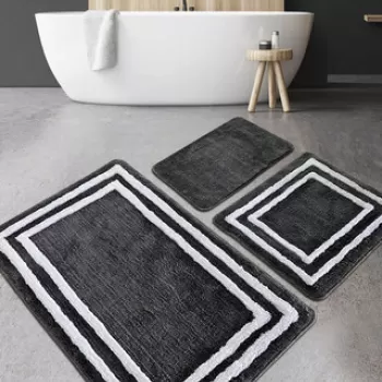 Set covoras de baie (3 bucati), Chilai Home, Duplici, Fibre acrilice, Antracit imagine