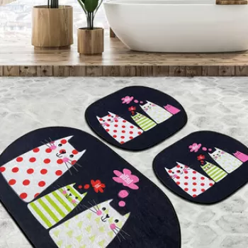 Set covoras de baie (3 bucati), Chilai Home, Four Cats Djt, Poliester, Multicolor imagine