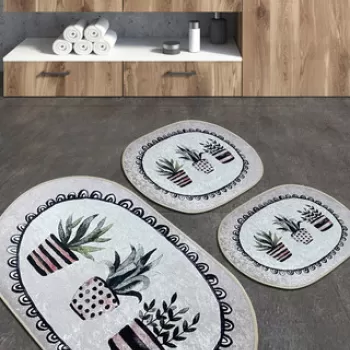 Set covoras de baie (3 bucati), Chilai Home, Guipure Djt, Poliester, Multicolor imagine