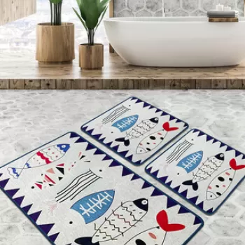 Set covoras de baie (3 bucati), Chilai Home, Le Poissson Djt, Poliester, Multicolor imagine