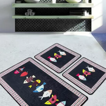 Set covoras de baie (3 bucati), Chilai Home, Swing of Fish Djt, Poliester, Multicolor imagine