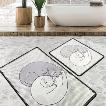 Set covoras de baie (3 bucati), Chilai, Katt, Catifea, Multicolor imagine