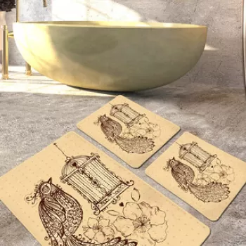 Set covoras de baie (3 bucati), Chilai, Malurus, Catifea, Camel/Maro imagine