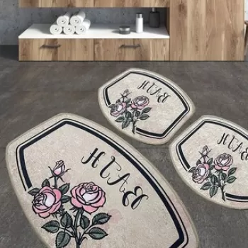 Set covoras de baie (3 bucati), Chilai, Mand, Poliester, Multicolor imagine