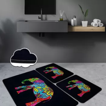 Set covoras de baie (3 bucati), Chilai, Olifant, Catifea, Multicolor imagine