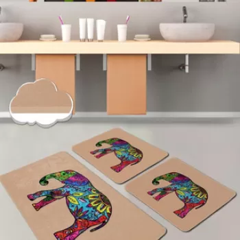 Set covoras de baie (3 bucati), Chilai, Olifant, Catifea, Multicolor imagine