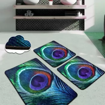 Set covoras de baie (3 bucati), Chilai, Peacock, Catifea, Multicolor imagine