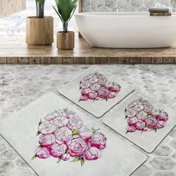 Set covoras de baie (3 bucati), Chilai, Peonia Djt, Poliester, Multicolor imagine