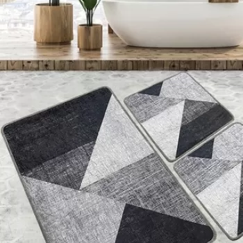 Set covoras de baie (3 bucati), Chilai, Phell v2, Poliester, Gri imagine