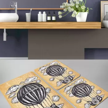 Set covoras de baie (3 bucati), Chilai, Propeller, Catifea, Galben / Negru / Alb imagine