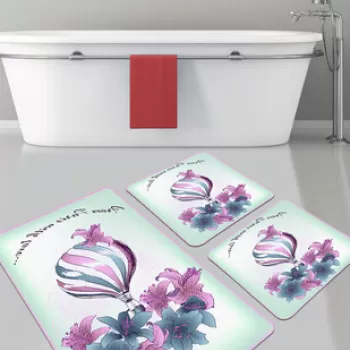 Set covoras de baie (3 bucati), Chilai, Purple Balloon, Catifea, Multicolor imagine