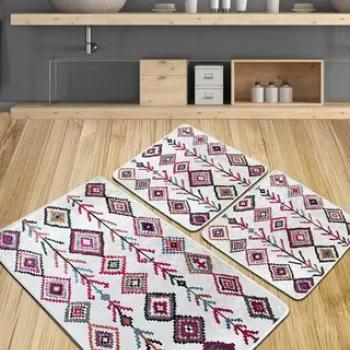 Set covoras de baie (3 bucati), Chilai, Raje Djt, Poliester, Multicolor imagine