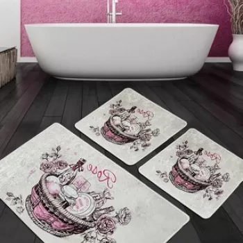 Set covoras de baie (3 bucati), Chilai, Rose Basket Djt, Poliester, Multicolor imagine