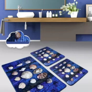 Set covoras de baie (3 bucati), Chilai, Seashell, Catifea, Multicolor imagine