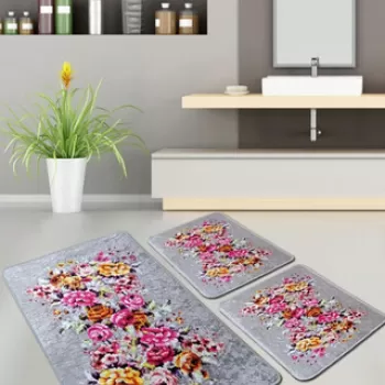 Set covoras de baie (3 bucati), Chilai, So?l, Catifea, Multicolor imagine