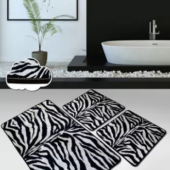 Set covoras de baie (3 bucati), Chilai, Str?ped, Catifea, Multicolor imagine