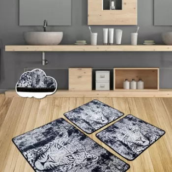 Set covoras de baie (3 bucati), Chilai, T?ger, Catifea, Multicolor imagine