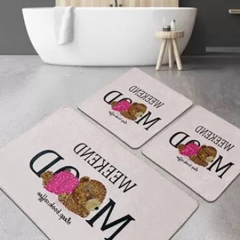 Set covoras de baie (3 bucati), Chilai, Weekend Mood Djt, Poliester, Multicolor imagine